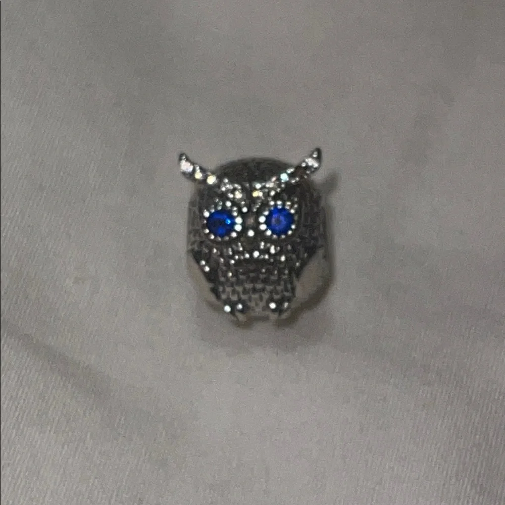 Sterling Silver 925 Owl Charm with Blue Gemstone Eyes